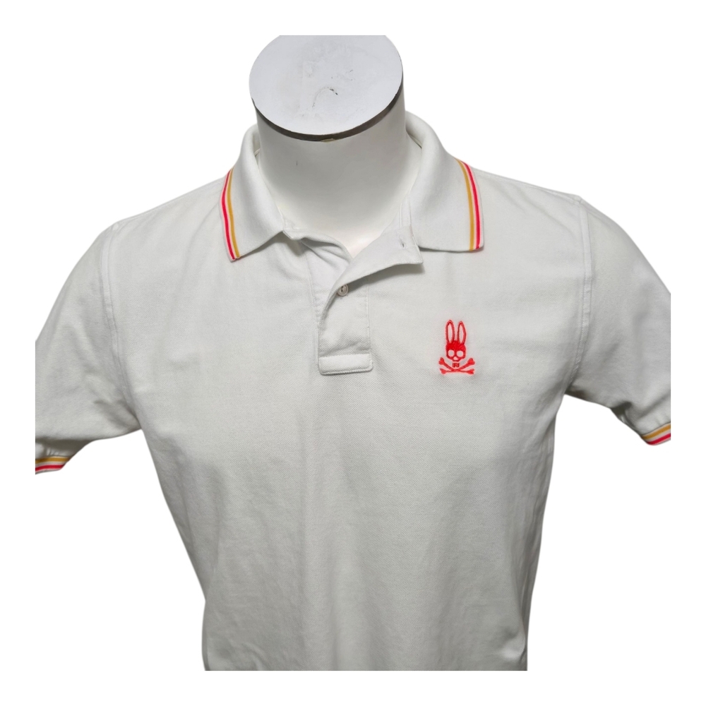 Psycho Bunny Polo Shirts, White / Orange, Men’s 6